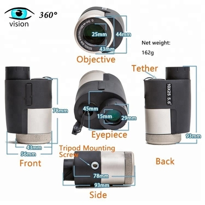 10x25 Mini High Power Zoom Monocular com faixa da mão