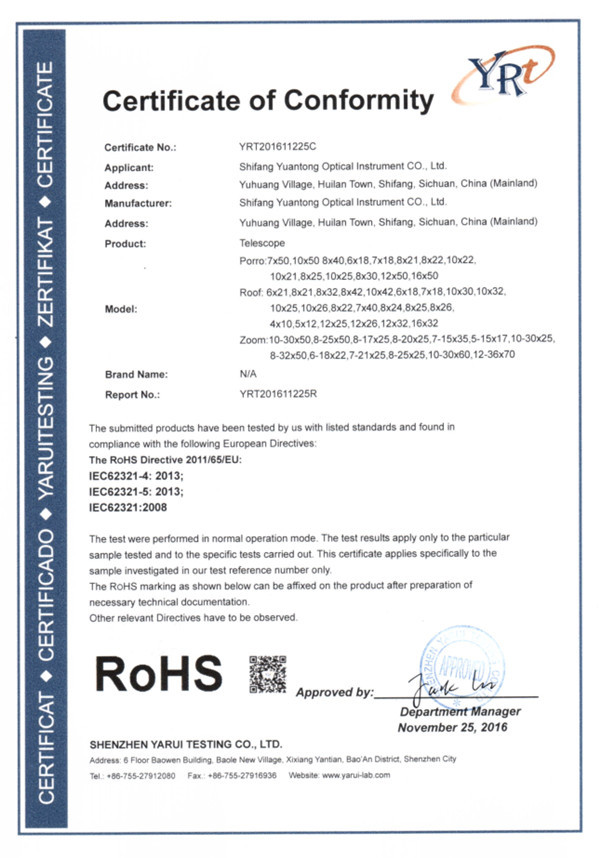 China Lijing International Optical Equipment Factory Certificações